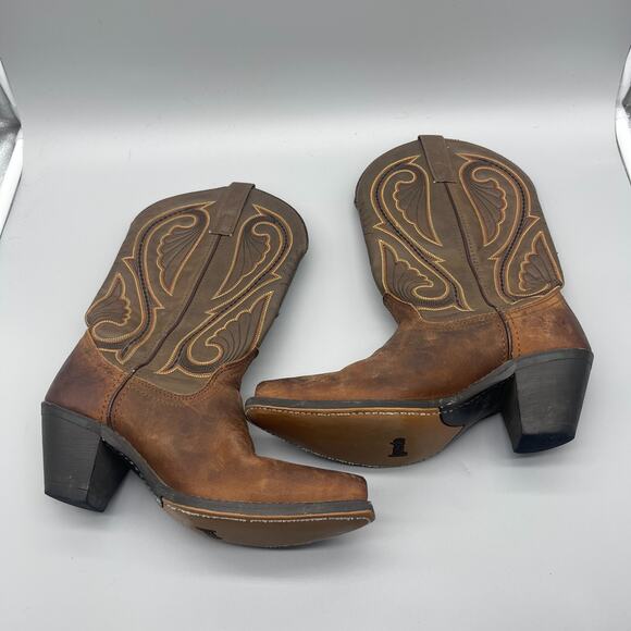 Laredo Lea Vamp Boots Womens 7.5 M Brown Embroidered Leather Western Cowboy - Picture 6 of 8